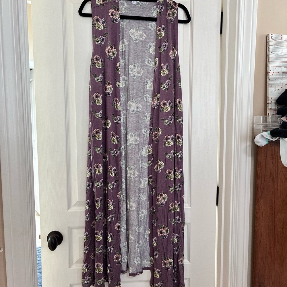 LuLaRoe Purple Floral Sleeveless Cardigan
